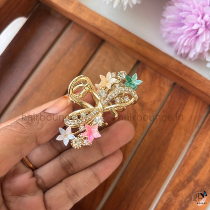 Royal Crystal Floral Bow Metal Hair Claw – Medium