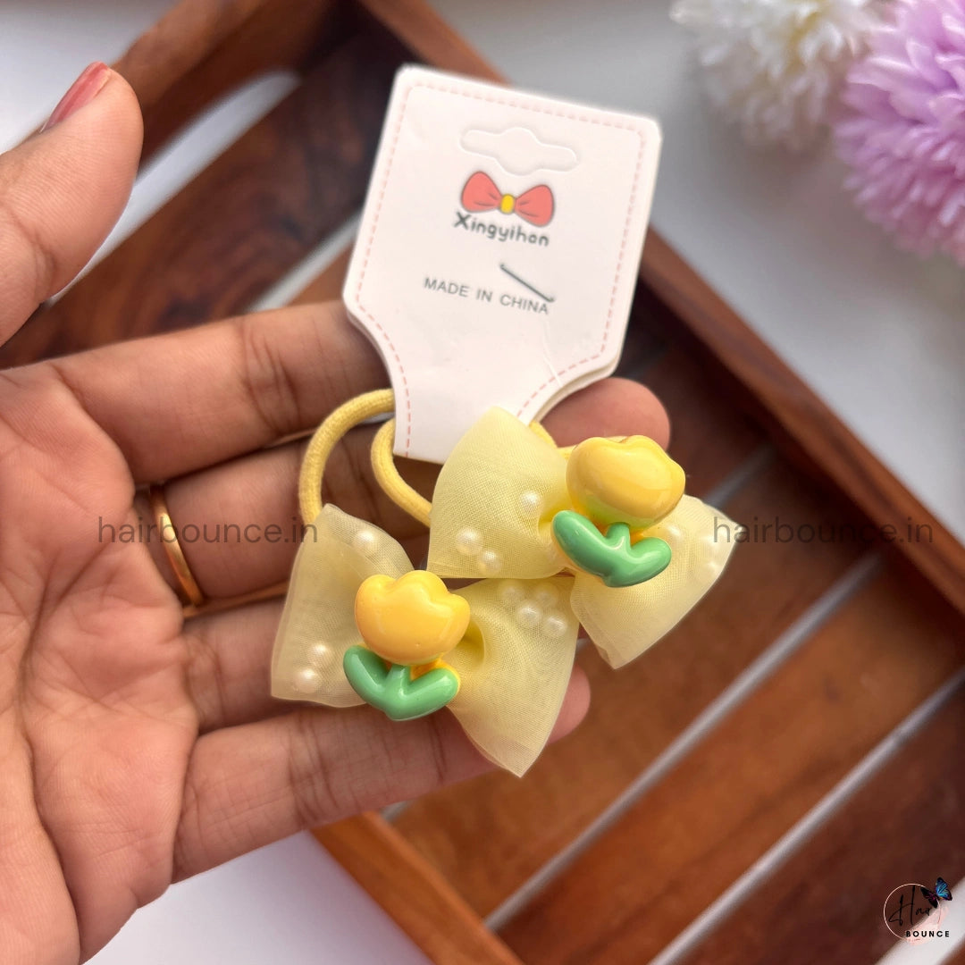 Pastel Bow Rubber Bands with Cute Charms