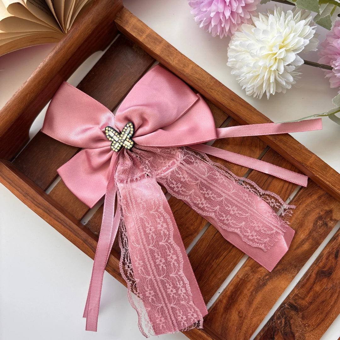 Butterfly Charm Lace Bow Clip
