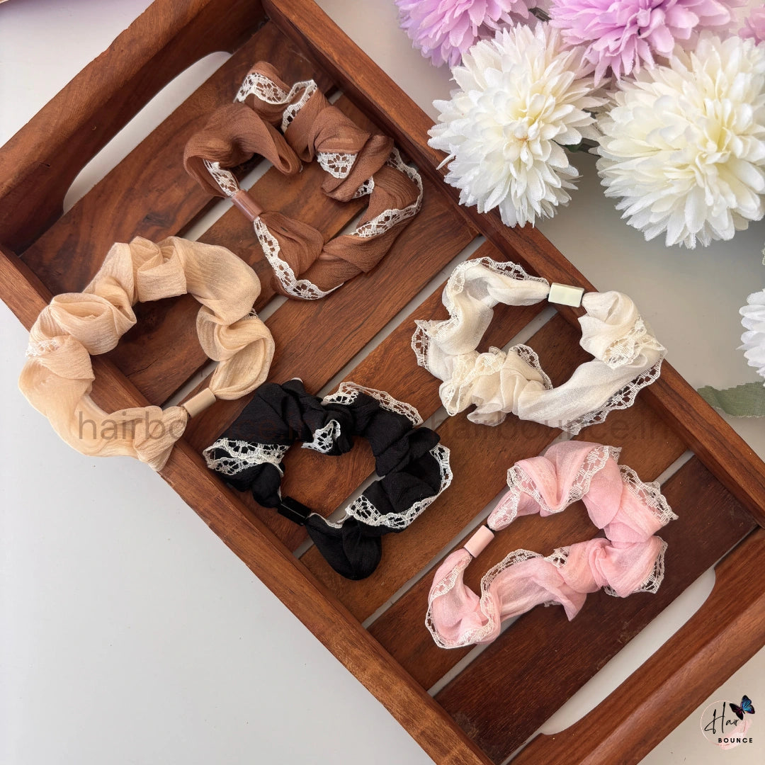 Lace Trim Organza Scrunchie