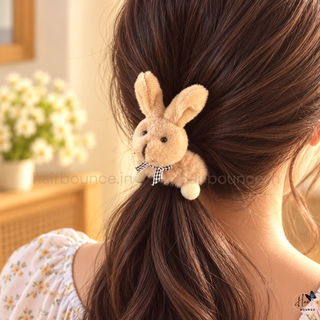Cute Bunny Rabbit Fluffy Hair Scrunchie with Bow – 2 Colours