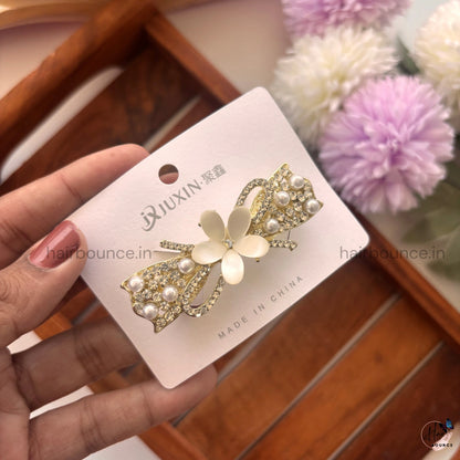 Ivory Pearl Blossom Bow Center Clip