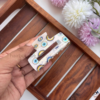 Evil Eye Rectangular Hair Claw - Medium