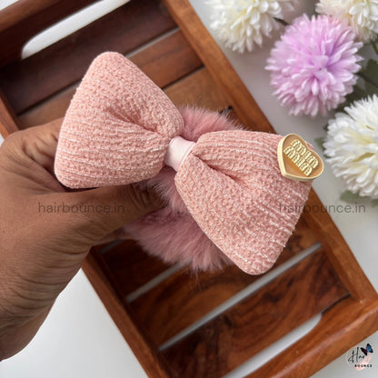 Velvet Bow Furry Hair Scrunchie – Soft Plush Elastic | Premium Look