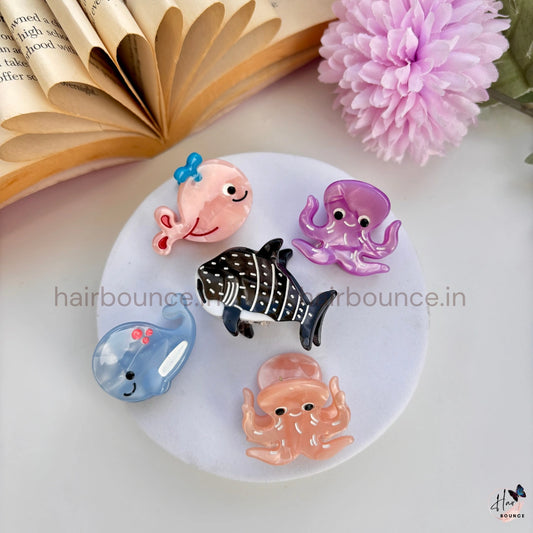 Cute Sea Creatures Mini Hair Claw Combo – Pack of 5