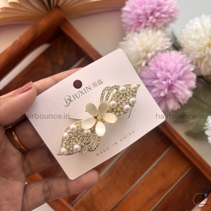 Ivory Pearl Blossom Bow Center Clip