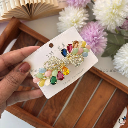 Velvet Pearl Bow Bar Clip