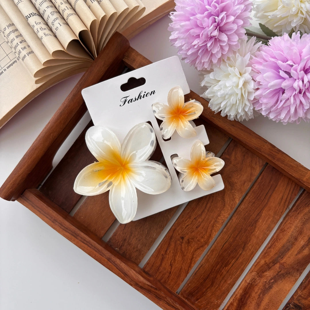 Shinny Lilly Flower Hair Claw - Set of 3