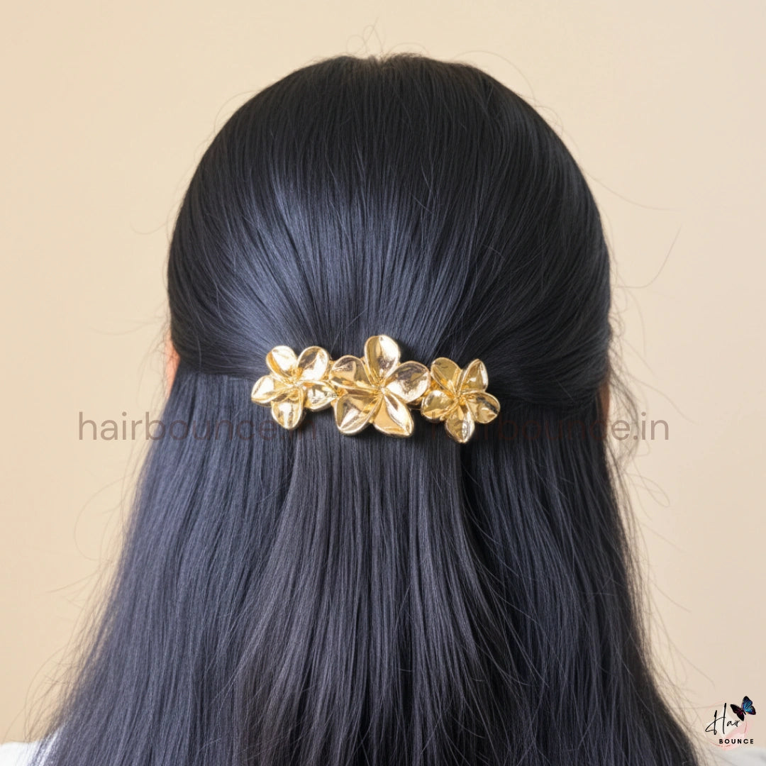 Celeste Bloom Metallic Floral Hair Barrette – Luxe Shine Collection