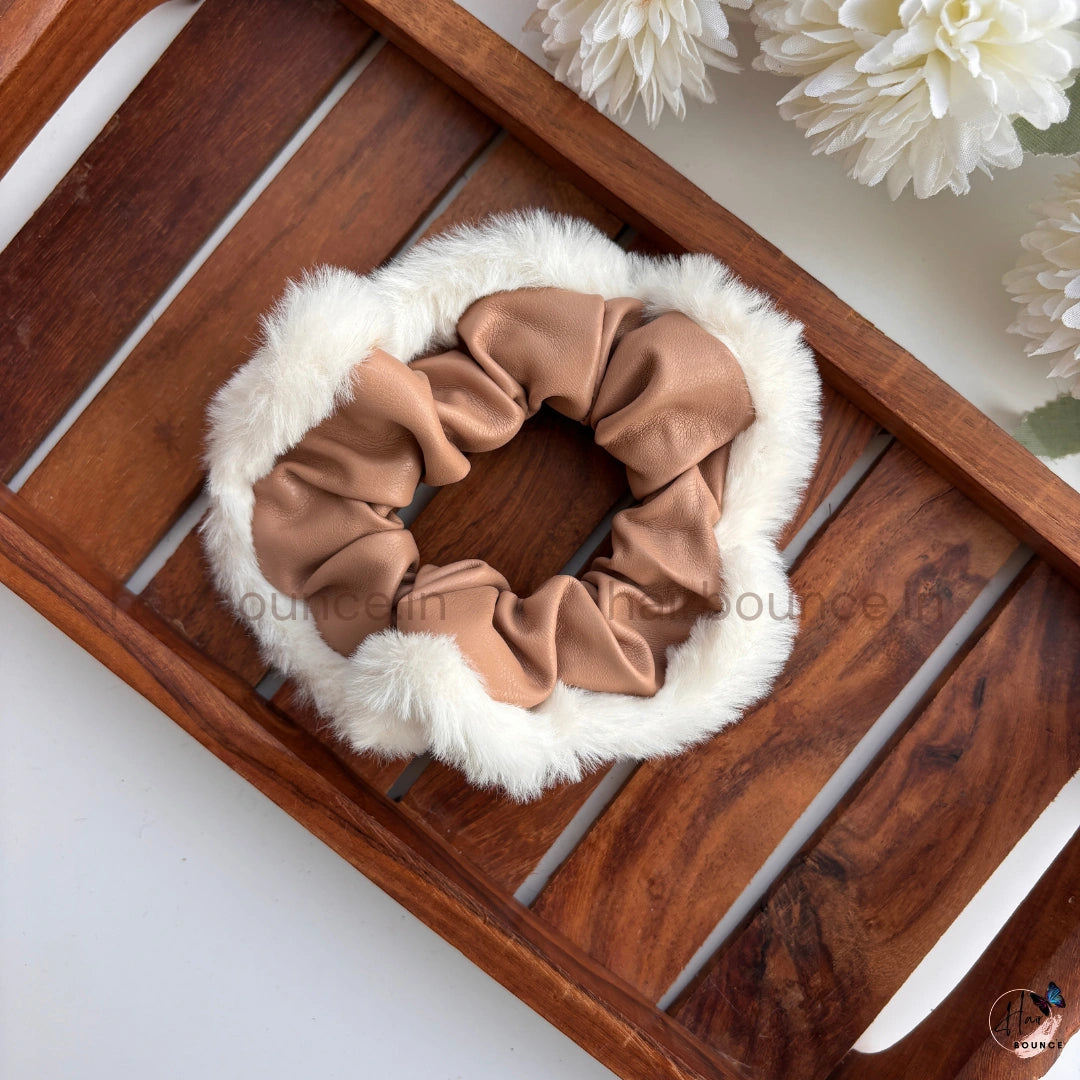 Winter Luxe Faux Fur Scrunchie with Textured Fabric
