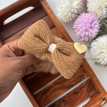 Velvet Bow Furry Hair Scrunchie – Soft Plush Elastic | Premium Look