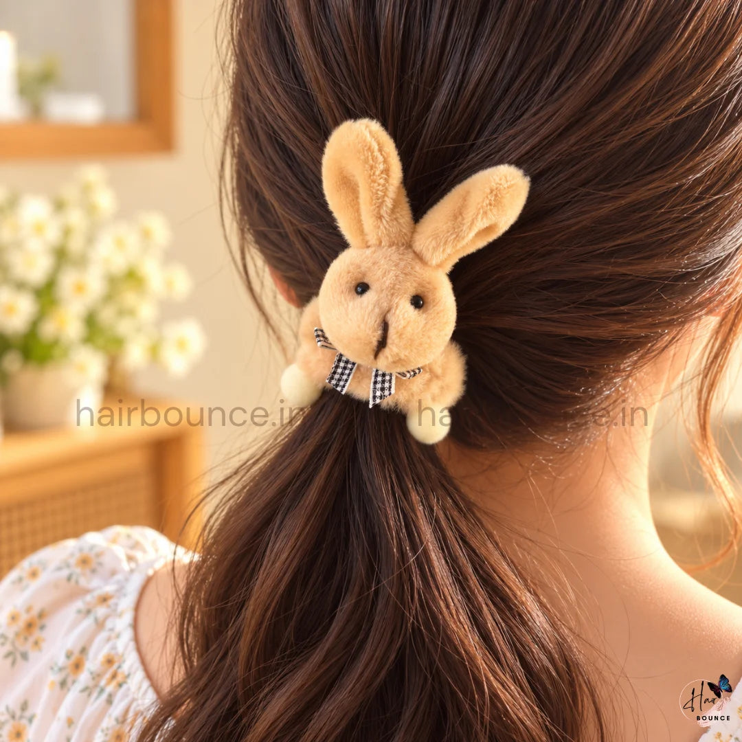 Cute Bunny Rabbit Fluffy Hair Scrunchie with Bow – 2 Colours