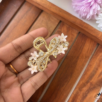 Royal Crystal Floral Bow Metal Hair Claw – Medium