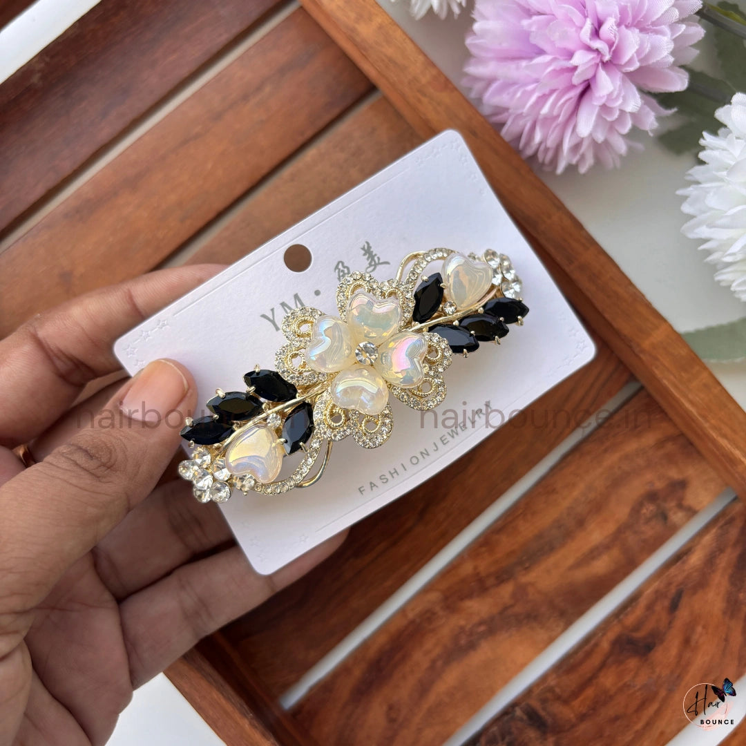 Floral Heart Crystal Hair Barrette