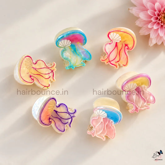 Ocean Glow Jellyfish Mini Hair Claw Clips – Pack of 6