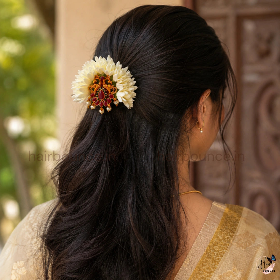 Traditional Kemp Peacock Floral Center Hair Clip