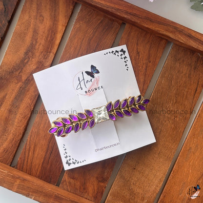 Royal Amethyst Leaf Crystal Barrette Hair Clip