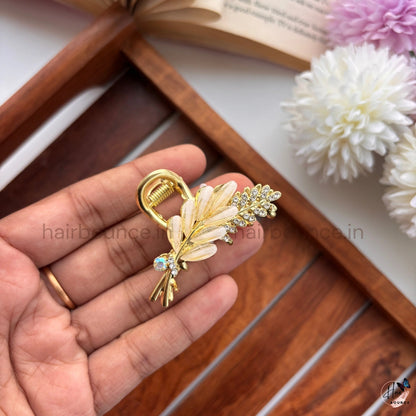 Gold Finish Premium Pearl Floral Metal Hair Claw – Medium