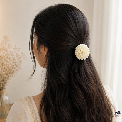 Ivory Bloom Floral Hair Tie | Handmade Flower Ponytail Holder for Girls & Women