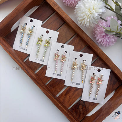 Butterfly Pearl Drop Hair Pins Set