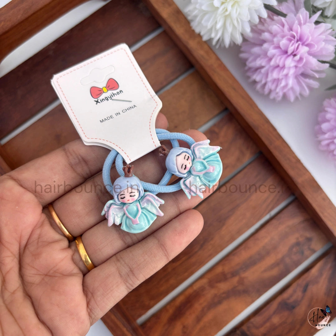 Dreamy Angel Kids Hair Ties – Cute Cartoon Elastic Ponytail Holders (Pack of 2)