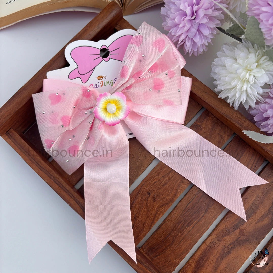 Sparkle Daisy Heart Bow Hair Clip