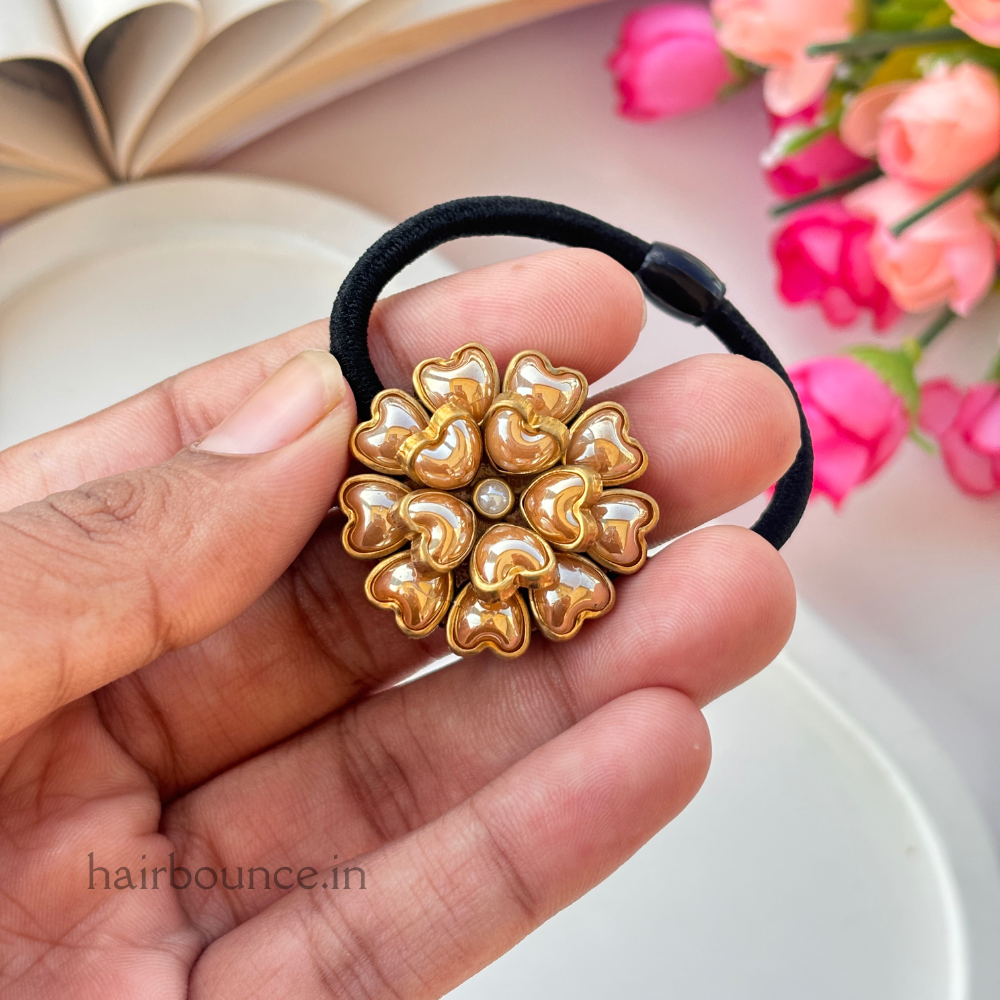 Gold Heart Circle Kundan Hair Band