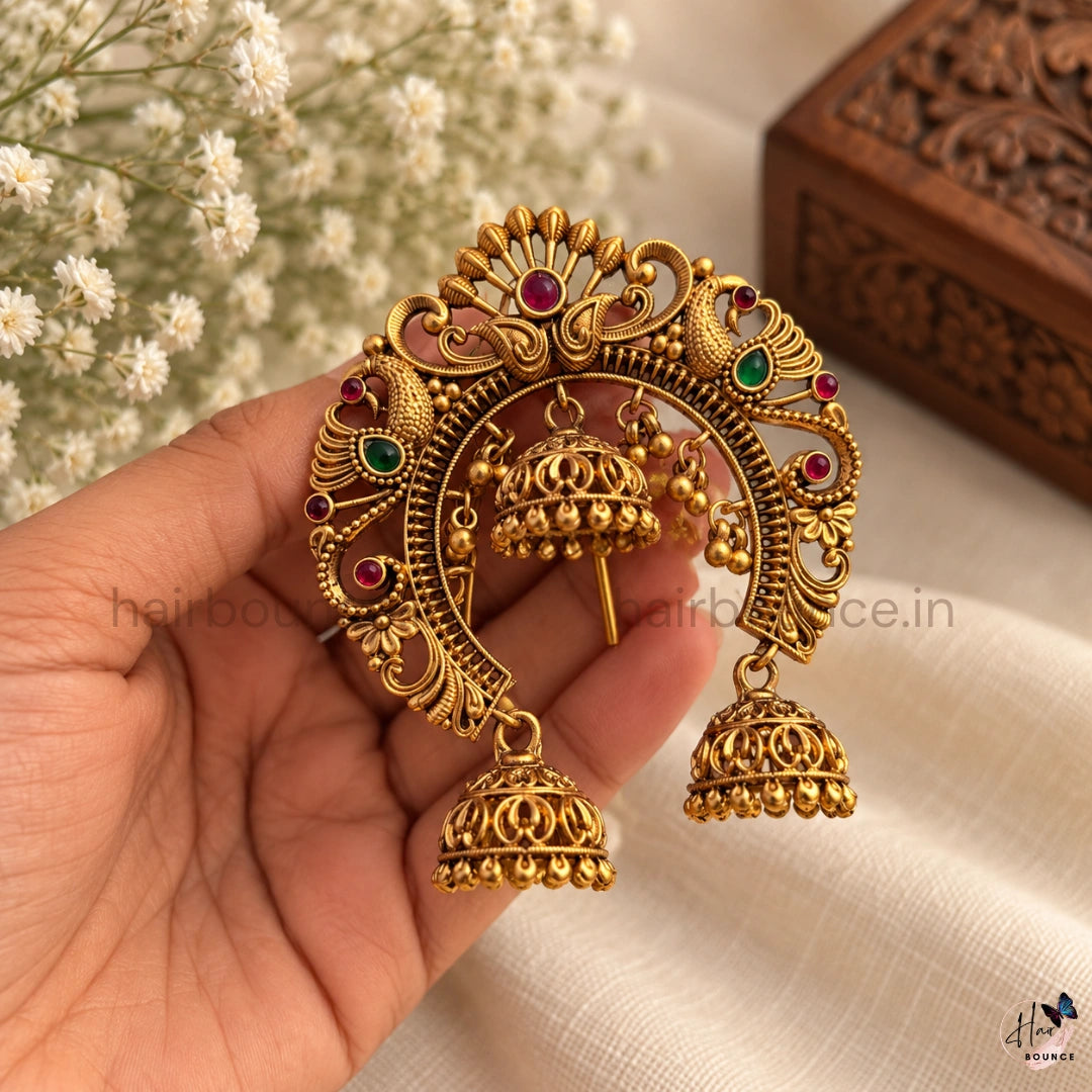 Royal Mayuri Peacock Jada Billa with Triple Jhumka
