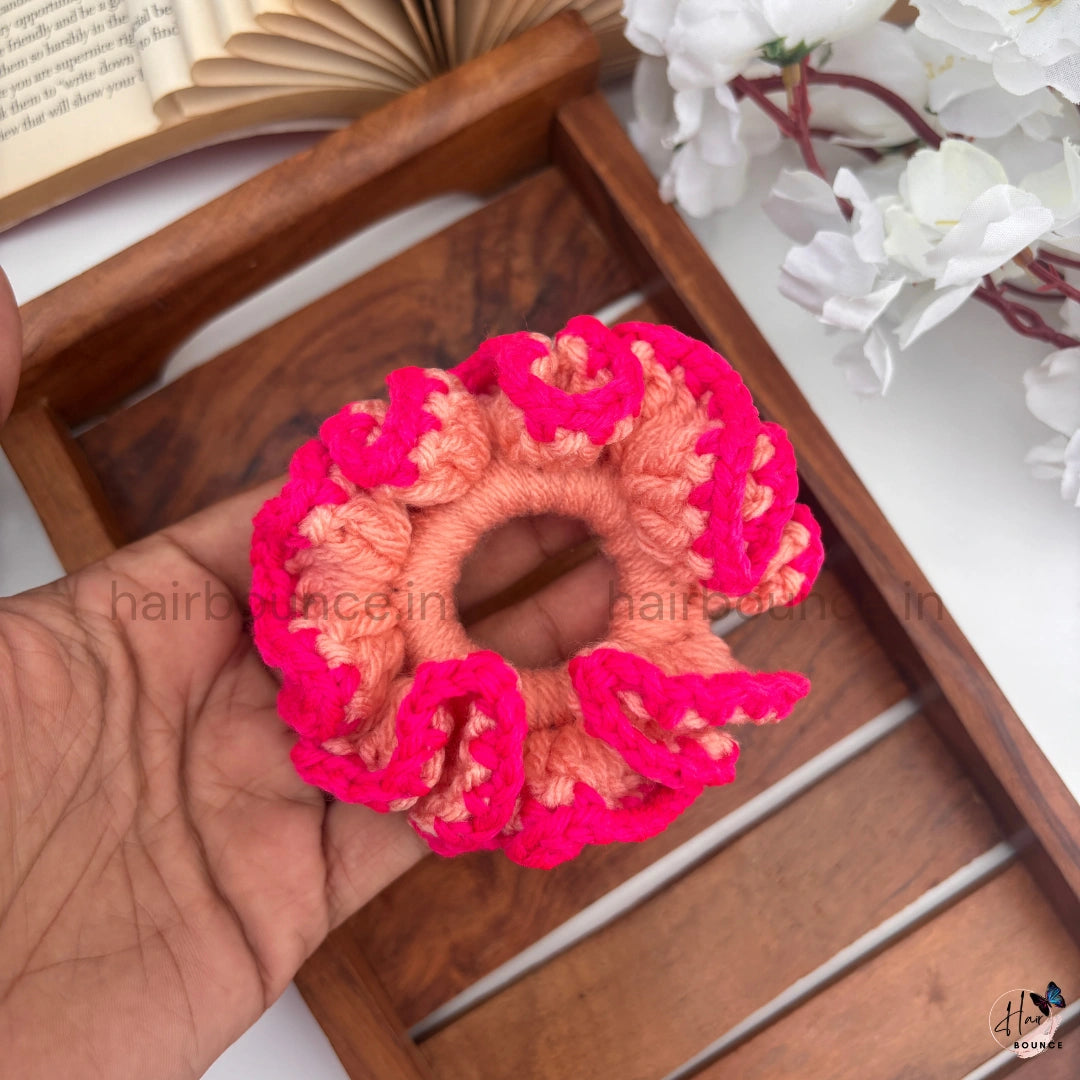 Handmade Crochet Ruffle Scrunchie – Soft Knitted Hair Scrunchie for Girls & Women