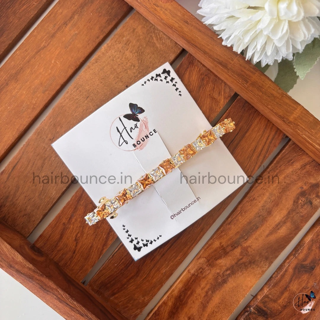 Amber Crystal Luxe Line Barrette – Gold Finish