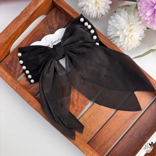 Pearl Edge Organza Bow Hair Clip