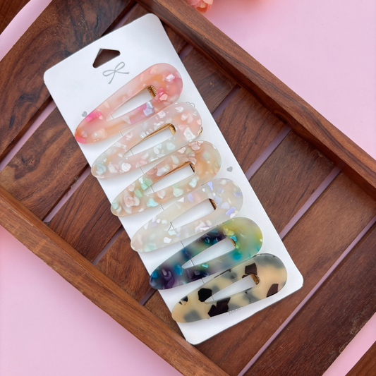Marble Finish Alligator Clip - Set of 6
