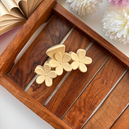 Matte Finish Triple Flower Hair Claw - Large