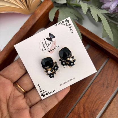 Amber Bloom Crystal Studs - Black