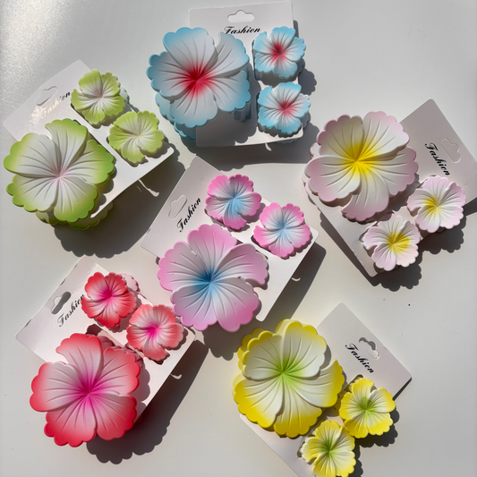 Soft Matte Hibiscus Flower Hair Claw – Set of 3 (1 Large + 2 Small)