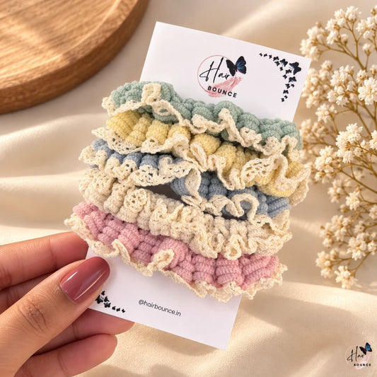Pastel Lace Trim Scrunchie Hair Tie