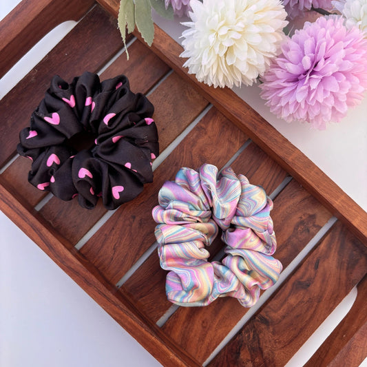 💖 Heart & Hues Satin Scrunchies – Pack of 2 (Regular)