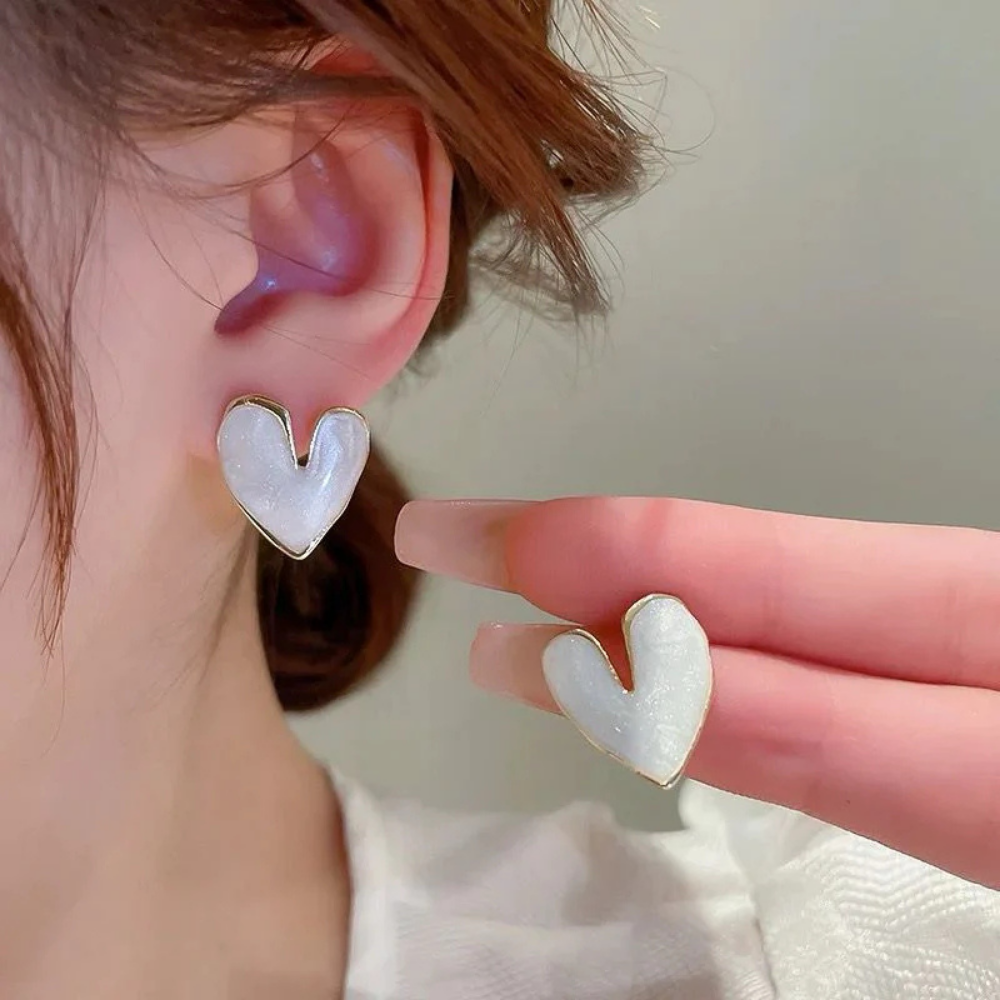 White Heart Earrings