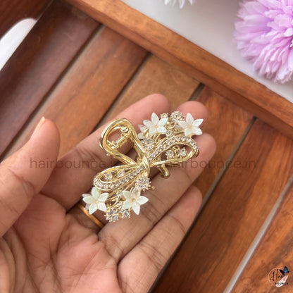 Royal Crystal Floral Bow Metal Hair Claw – Medium