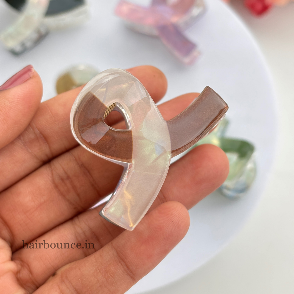 Dual Colour Marble Finish Hair Claw - Medium