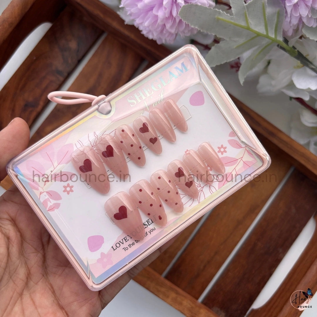 Sweetheart Press-On Nail Set – Reusable Fake Nails (12 Colours)
