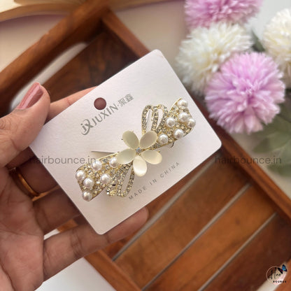 Ivory Pearl Blossom Bow Center Clip