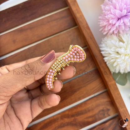 Elegant Pearl Crystal Curved Hair Claw – Premium Designer Banana Hair Clip