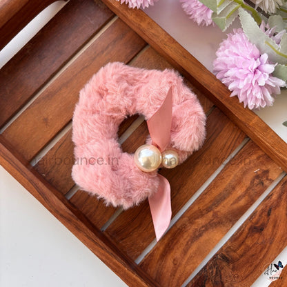 Pearl Bow Fur Scrunchie