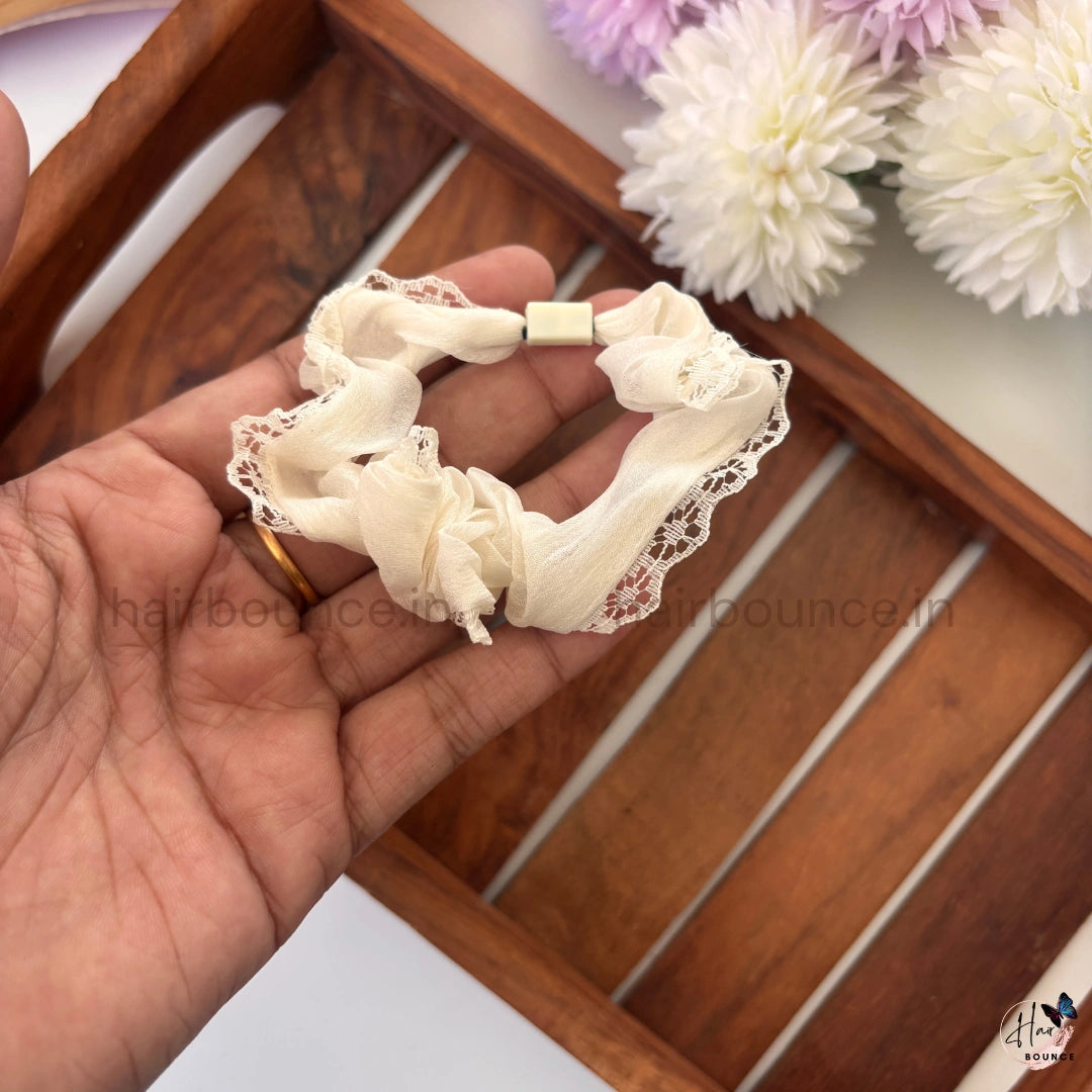 Lace Trim Organza Scrunchie