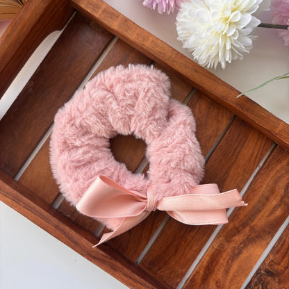 Fluffy Bow Plush Scrunchie