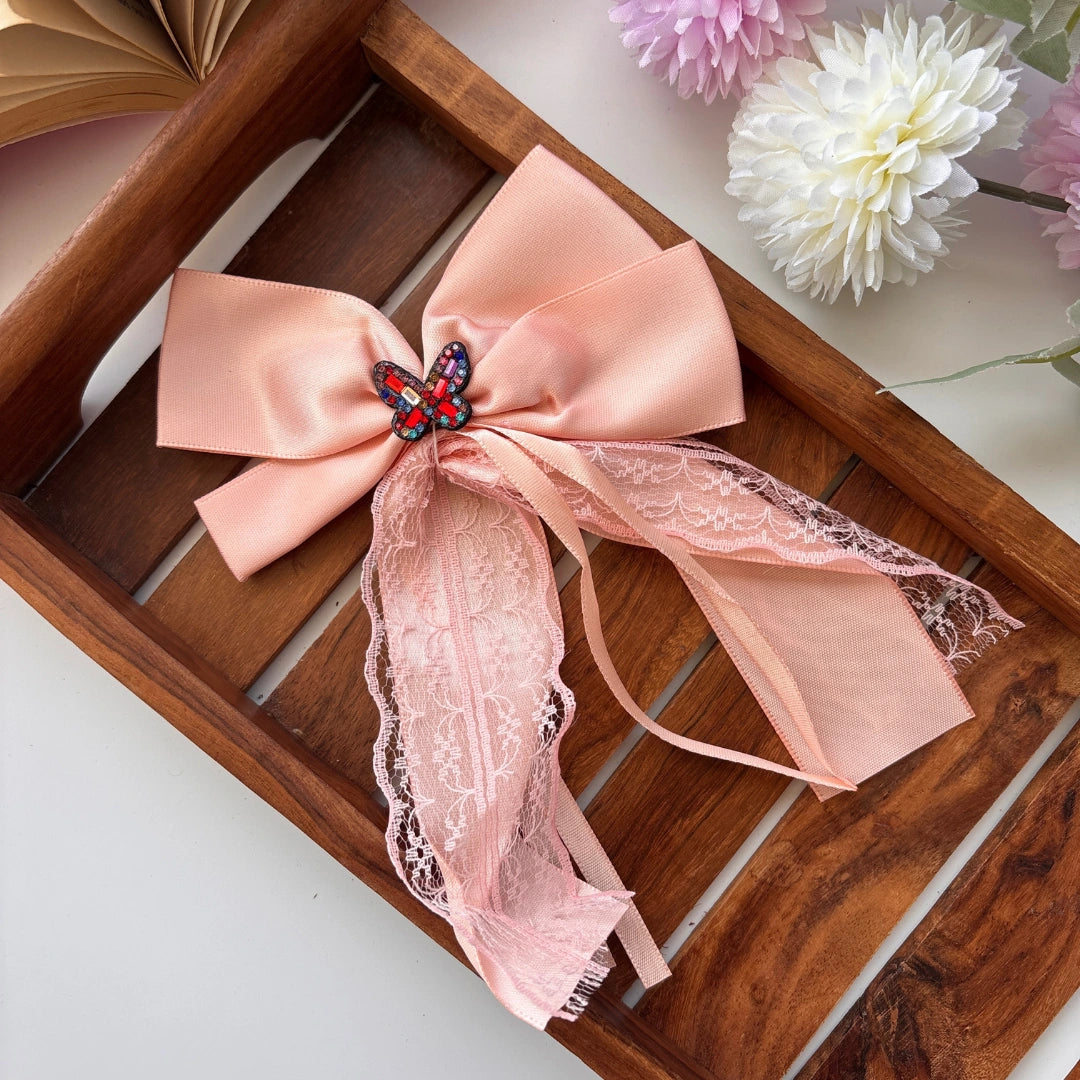 Butterfly Charm Lace Bow Clip