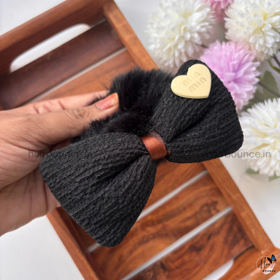 Velvet Bow Furry Hair Scrunchie – Soft Plush Elastic | Premium Look