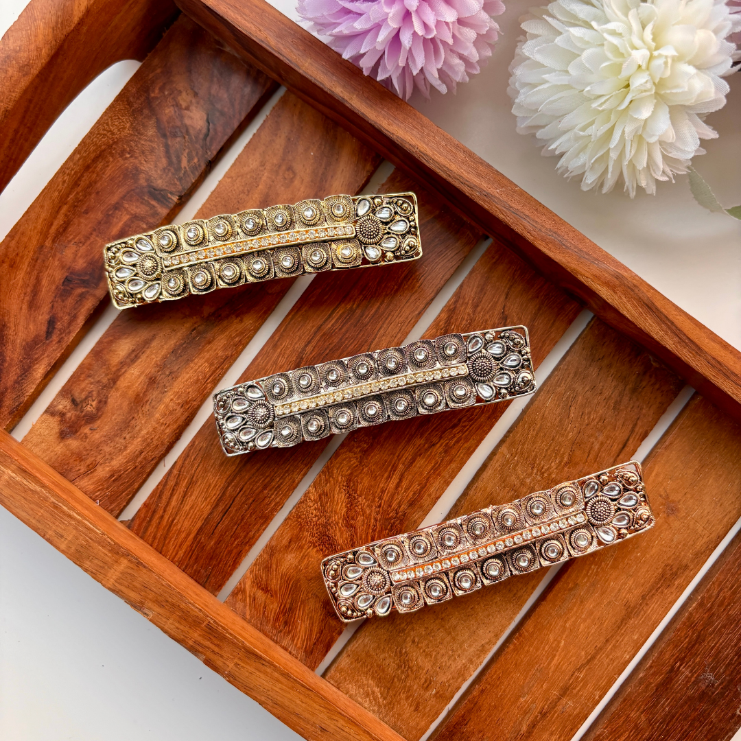 Antique Kundan Rectangle Hair Clip