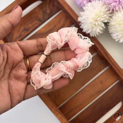 Lace Trim Organza Scrunchie